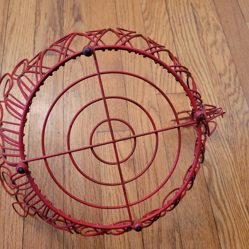 Chicken Turkey Wire Basket‎ Red Metal Holiday Kitchen Decor Country Farmhouse